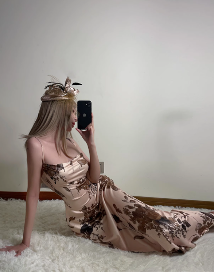 Fashion Spaghetti Straps Backless Priting Ankle Length Skirt Summer Dress Party Dress Women Dress D1825