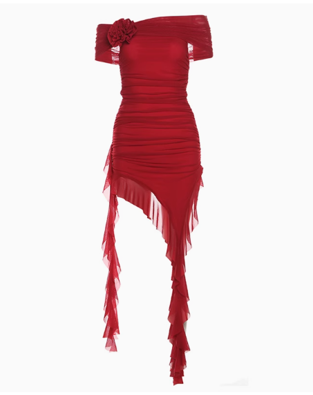 Sweet Cool Girl Strapless Irregular Ruffle Pleated Mesh Dress Dating Dress Summer Dress Women Dress D1837