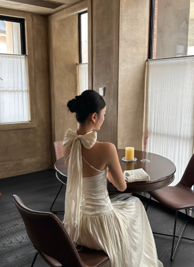 Elegant Halter Backless Pleated Ankle Length Women Birthday Party Dress Date Dress D1854