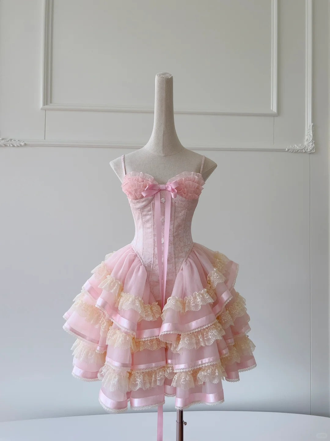 Cute Spaghetti Straps Ruffle Rose Buttons Tiered Lace Tulle Birthday Party Dress Short Outfits Dress Homecoming Dress D1867