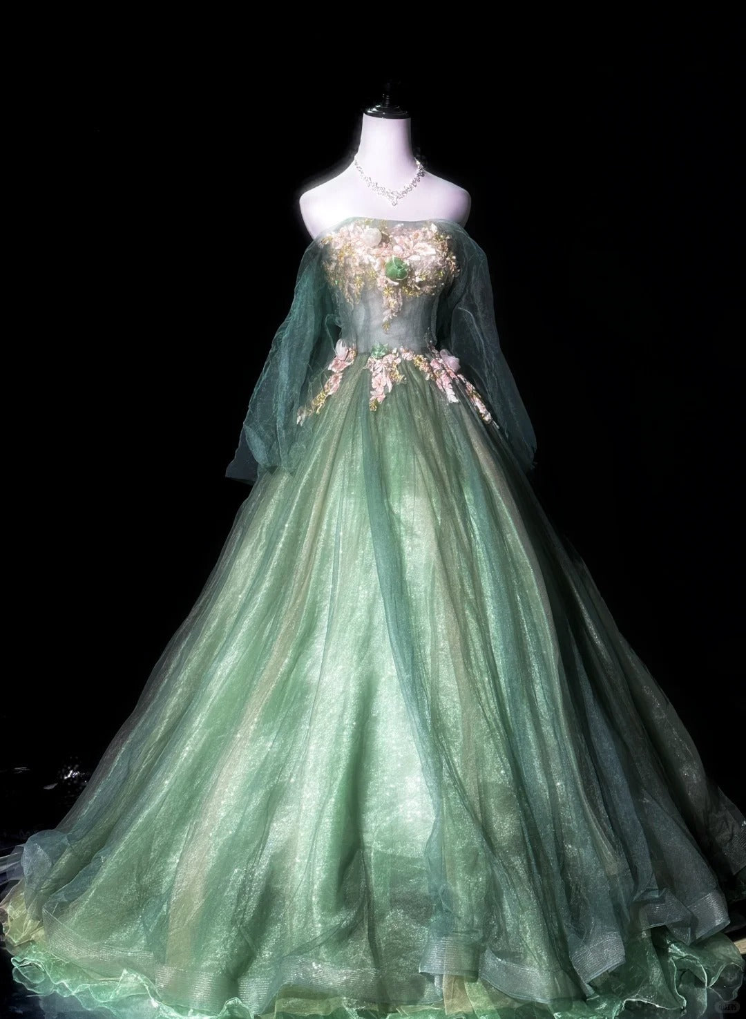 Gorgeous Strapless Applique Tiered Tulle Party Dress Sweet 16 Dress Long Prom Dress D1880