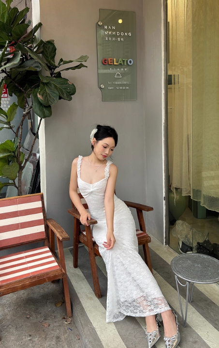 Sexy Off-the-Shoulder Sheath Lace Ankle Long Floral Skirt Women Date Dress Summer Seaside Dress D1891
