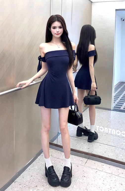 Minimalist A Line Asymmetrical Neck Backless Casual Summer Skirt Short Women Dress D1938