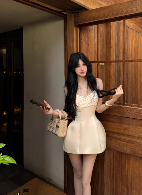 Sexy A Line Beading Tulle Pleated Short Skirt Women Summer Date Dress D1948