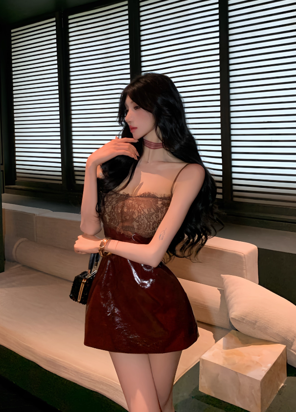 Sexy A Line Spaghetti Straps Lace Short Party Skirt Women Summer Vacation Date Dress D1950