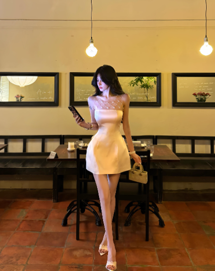 Elegant A Line Crew Neck Beading Tulle Short Party Skirt Women Summer Vacation Seaside Date Dress D1952