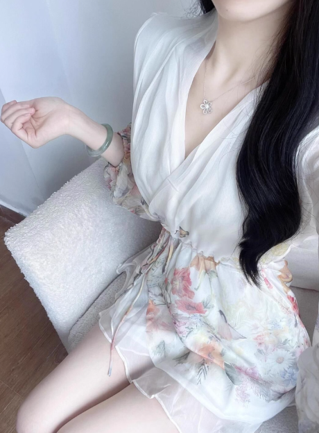 Elegant V-neck Print Ruffle Puff Sleeve Short Summer Skirt Women Date Party Dress D1973