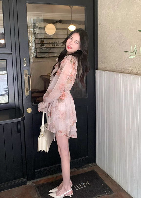 Vacation A Line Pleated Ruffle Floral Dress Short Summer Party Skirt Women Date Dress D1977