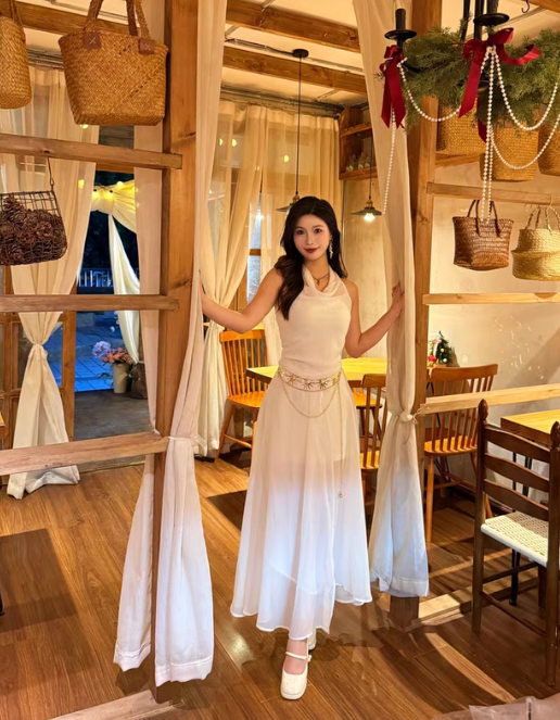 Bohemian Halter Tulle Summer Vacation Seaside Maxi Skirt Women Date Dress D1981