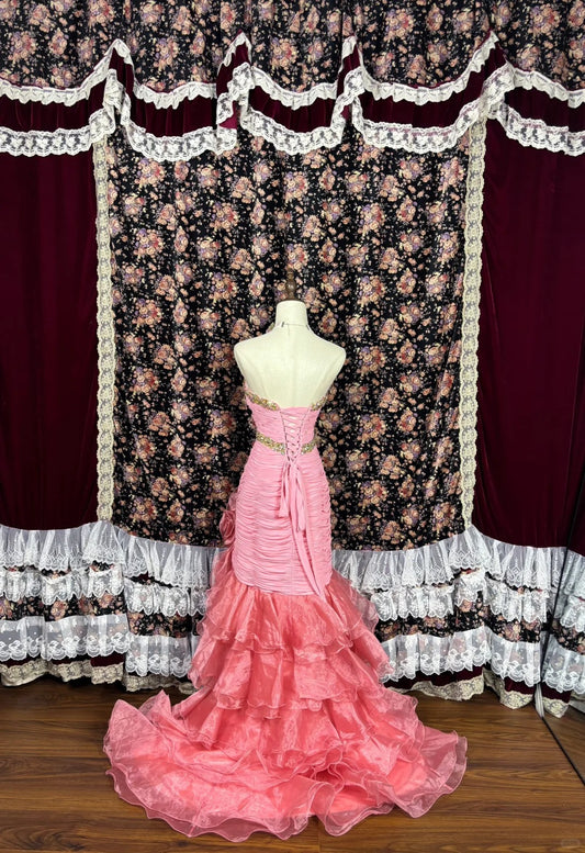 Robe sirène vintage en tulle plissé à volants et cristaux Swarovski, col en cœur, robe de bal, robe de soirée, anniversaire, 16 ans, D1982