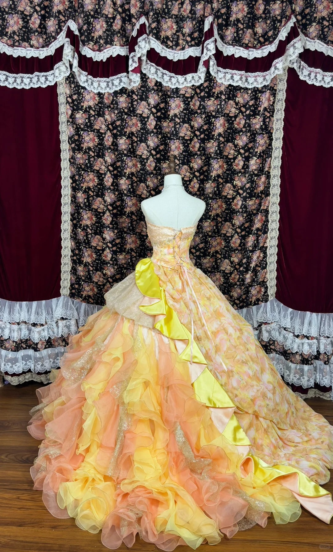 Sweet Asymmetrical Neck Floral Pearl Crystal Ruffle Tiered Ball Gown Princess Dress Quinceanera Dress Prom Dress Evening Dress D2014