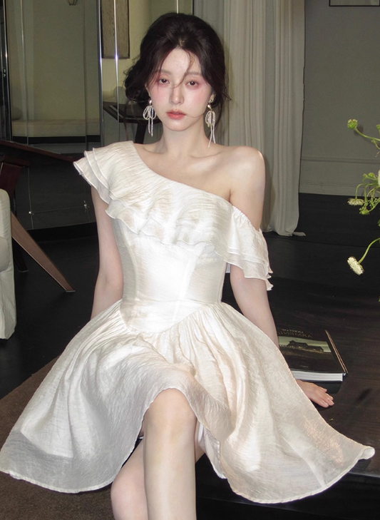 Robe trapèze élégante à volants et col asymétrique pour femme, tenue d'été décontractée, D2019