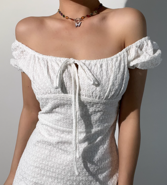 Versatile Off the Shoulder Lace Up Short Skirt Summer Vacation Seaside Dress Women Dress D2048