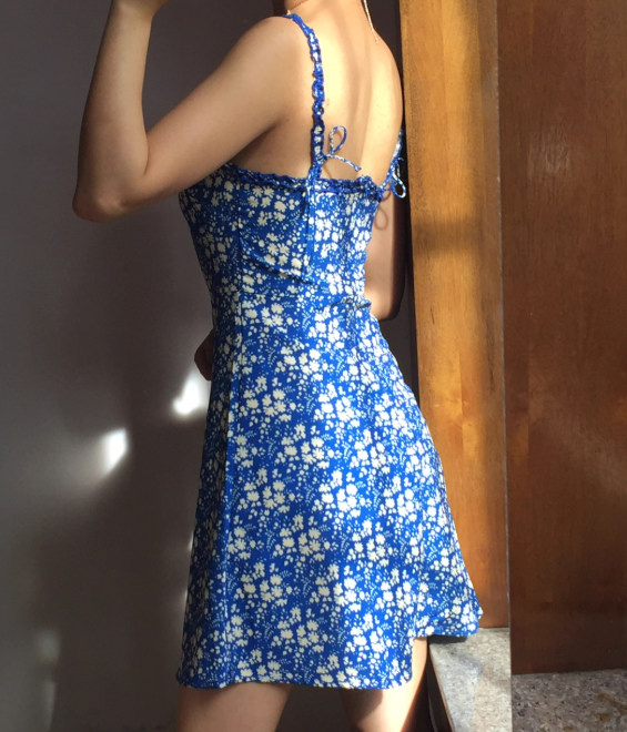 Retro A Line Spaghetti Straps Print Floral Short Skirt Wommen Summer Dress Vacation Date Dress D2063
