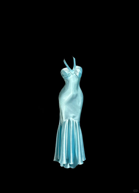 Robe de bal élégante à plis dos nu, robe sirène, robe de demoiselle d'honneur, robe de soirée, robe de soirée D2068