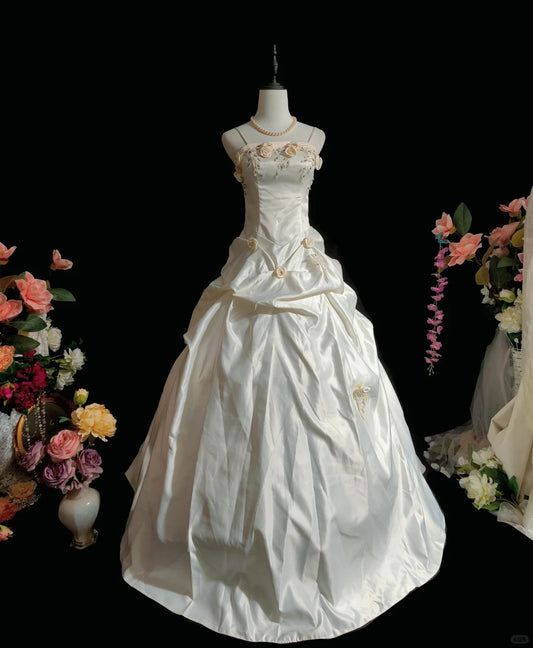 Elegant Spaghetti Straps Appliques Flower Pleated Evening Dress Sweet 16 Dress Birthday Party Dress Prom Dress D2072