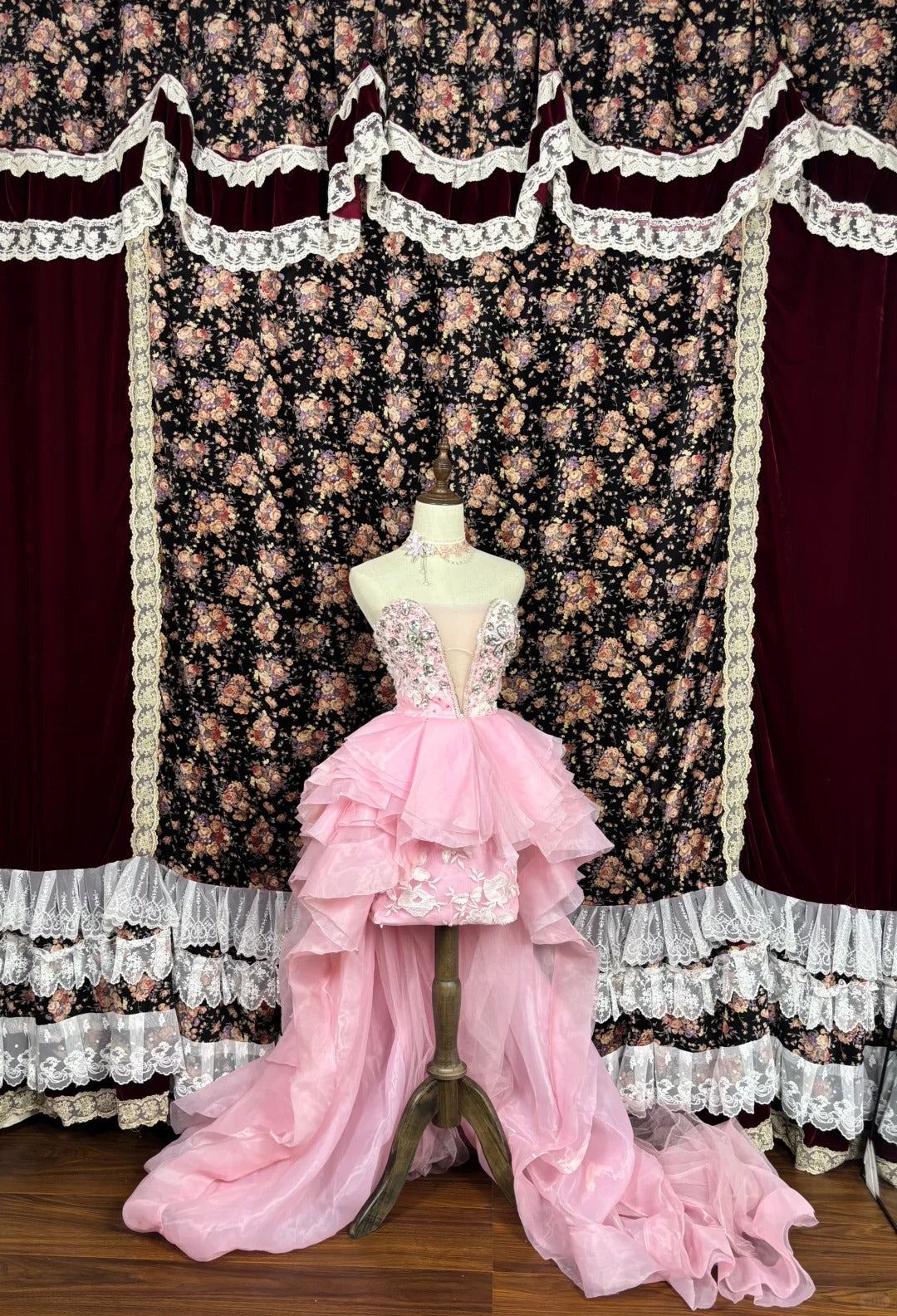 Cute Strapless Crystal Beaded Sequins Pleated Tiered Hi-lo Homecoming Dress Quinceanera Dress Birthday Prom Dress D2075