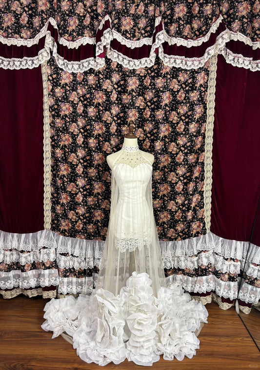 Popular Sleeveless Flower Hem Sheer Tulle Prom Dress Birthday Party Dress Evening Dress D2077