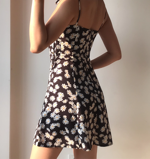 Cute A Line Spaghetti Straps Floral Short Skirt Women Teenage Girl Summer Dress Vacation Date Dress D2106