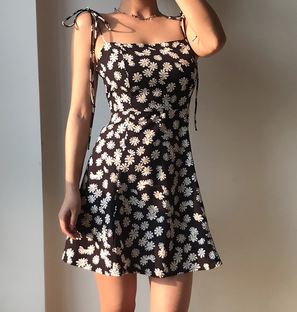 Cute A Line Spaghetti Straps Floral Short Skirt Women Teenage Girl Summer Dress Vacation Date Dress D2106