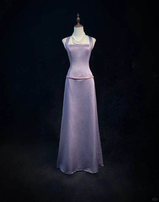 Robe de soirée élégante en satin à col licou, coupe trapèze, tenue de soirée, d'anniversaire, D2115