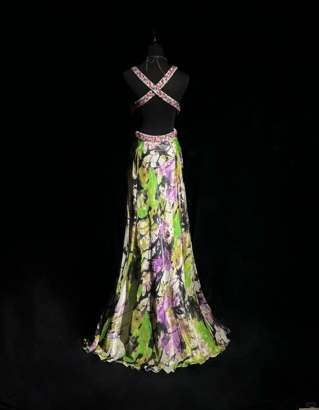 Beauty Spaghetti Straps Print Floral Backless Mermaid Prom Dress Evening Dress D2118