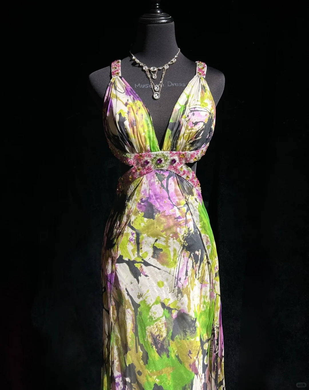Beauty Spaghetti Straps Print Floral Backless Mermaid Prom Dress Evening Dress D2118