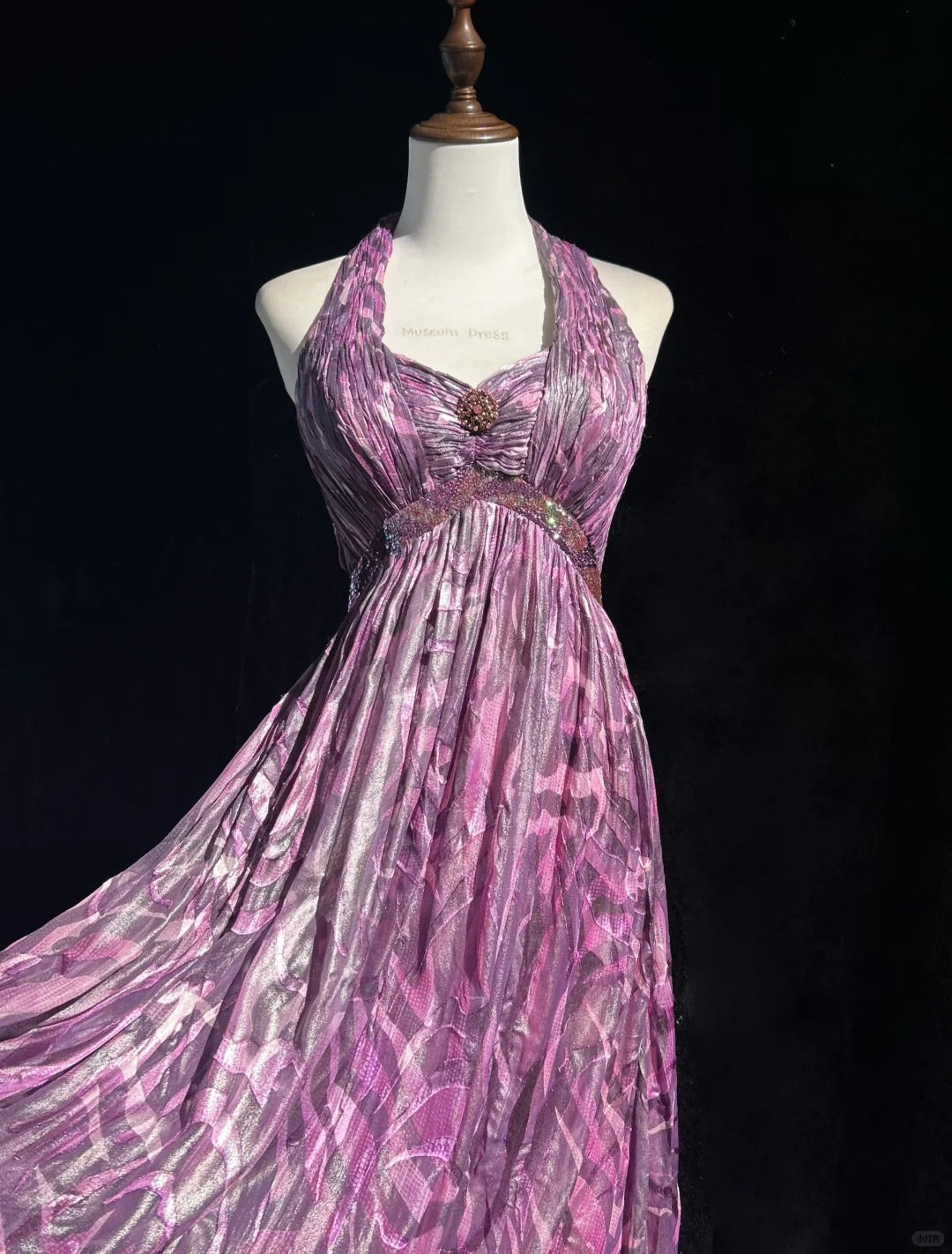 Elegant Halter Pleated Print Backless Prom Dress Evening Dress Party Dress D2120