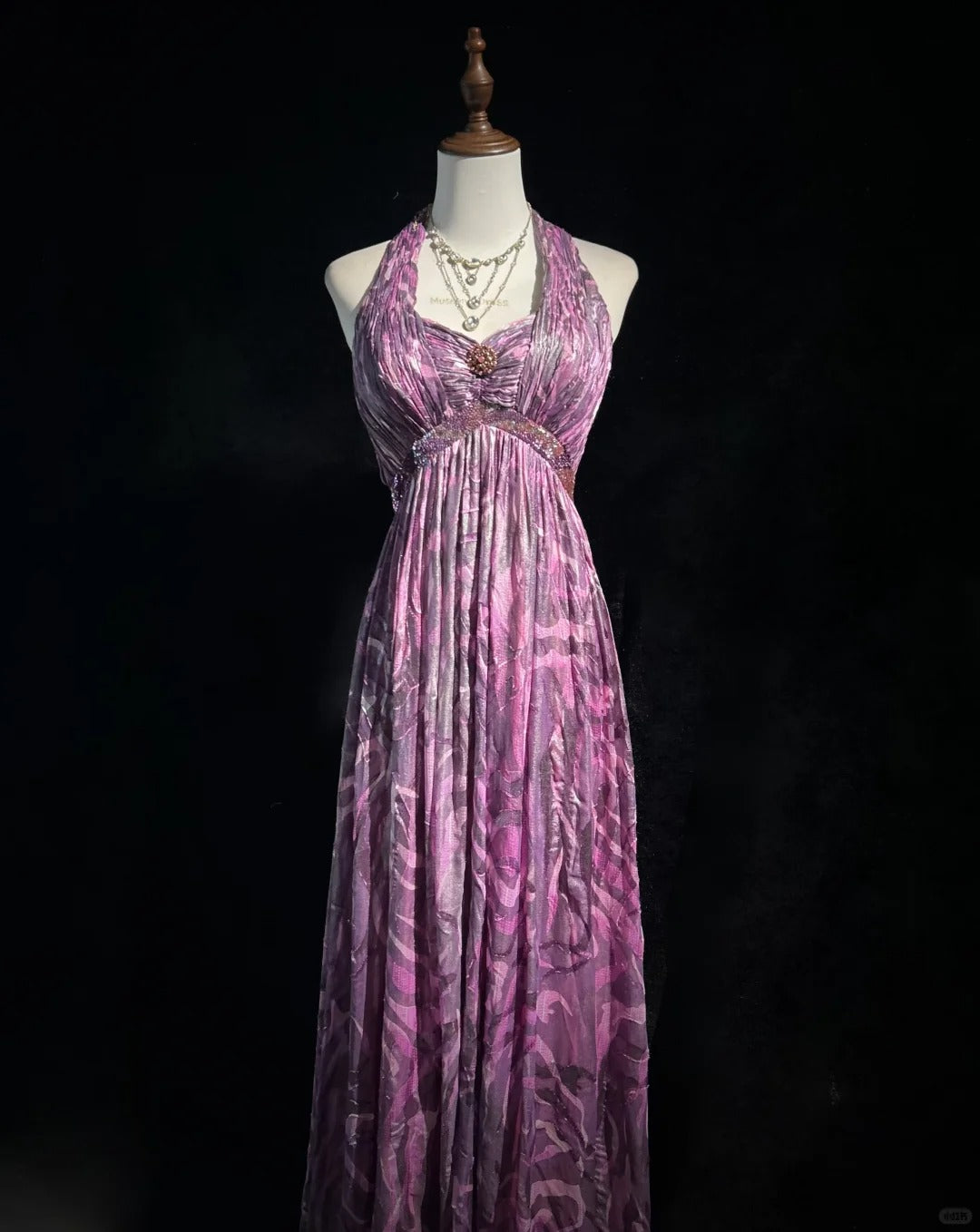 Elegant Halter Pleated Print Backless Prom Dress Evening Dress Party Dress D2120