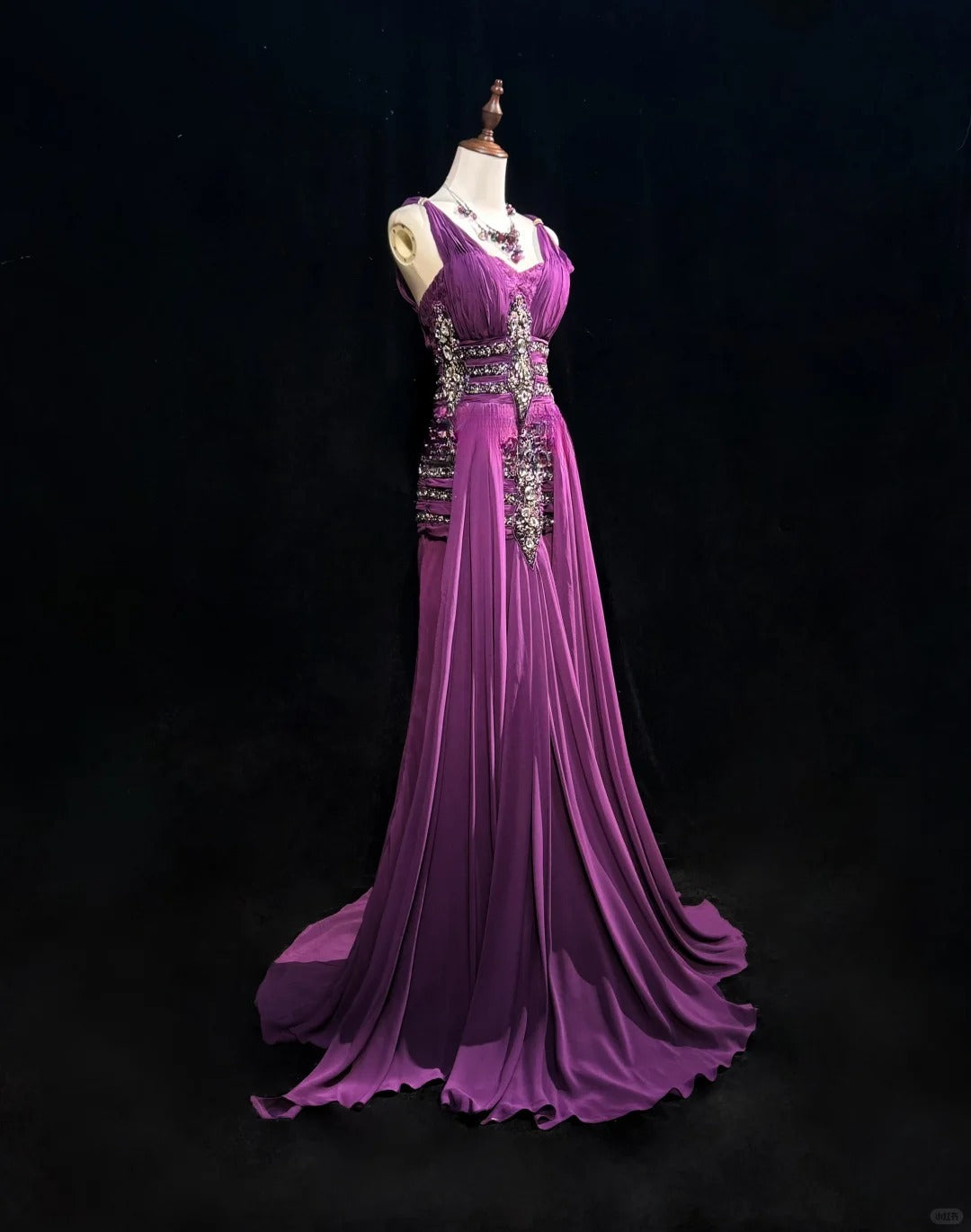 Vintage Crystal Pleated Floor Length Prom Dress Evening Dress Birthday Dress Gala Dress D2122