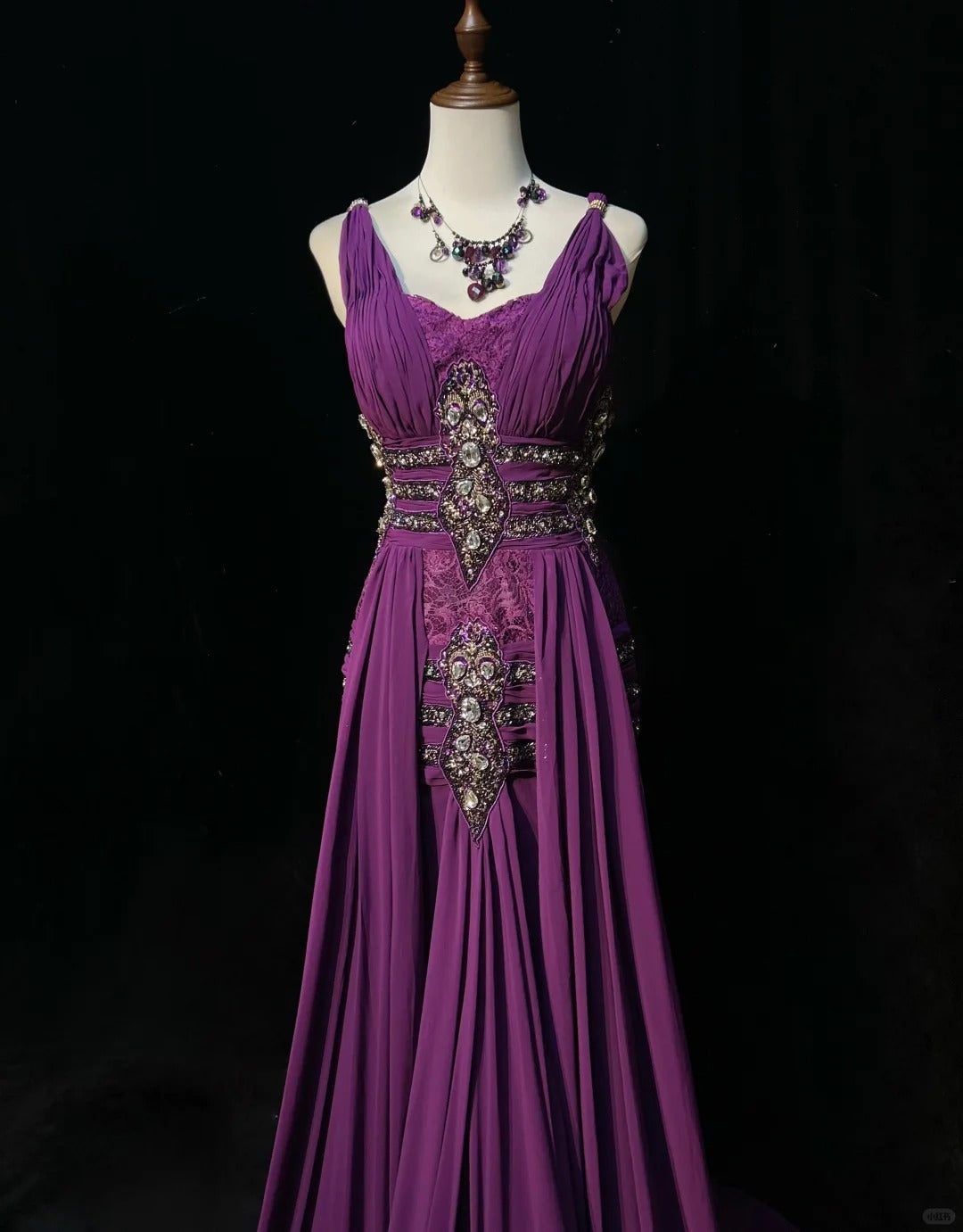 Vintage Crystal Pleated Floor Length Prom Dress Evening Dress Birthday Dress Gala Dress D2122