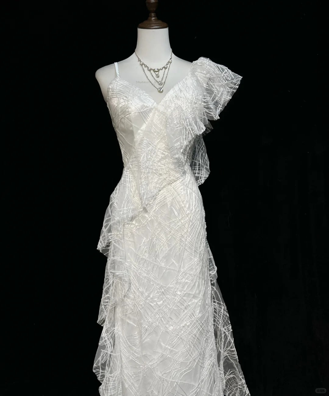 Elegant Asymmetrical Neckline Ruffle Pleated Floor Length Prom Dress Wedding Dress Evening Dress Party Dress D2123