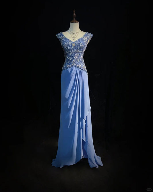 Gergous V-neck Beading Sequins Pleated Floor Length Prom Dress Evening Dress Party Dress   D2125