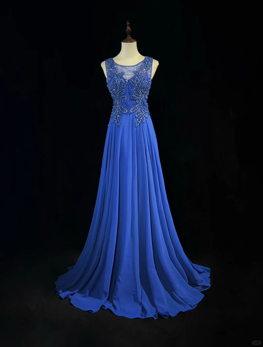 Gorgeous Crew Neck Beading Sequins Pleated Prom Dress Evening Dress Party Dress   D2128