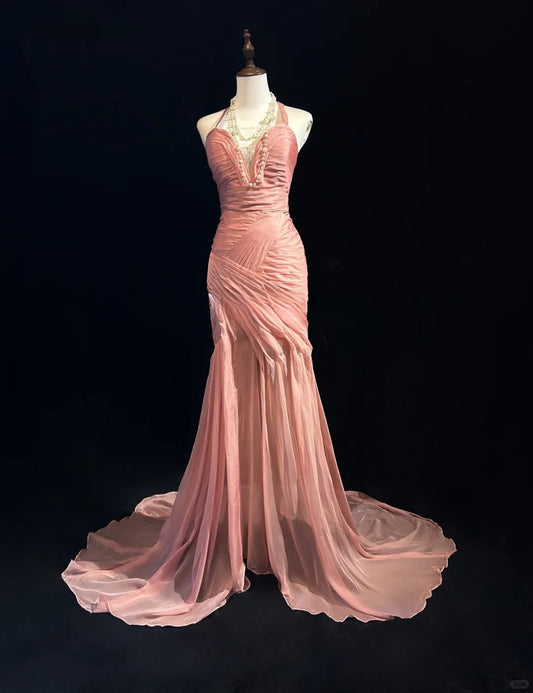 Elegant Halter Pleated Floor Length Prom Dress Evening Dress Party Dress   D2129