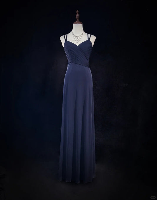 Sexy Spaghettiträger Applikationen Plissee Rückenfrei Bodenlangen Ballkleid Abendkleid Geburtstagskleid D2130