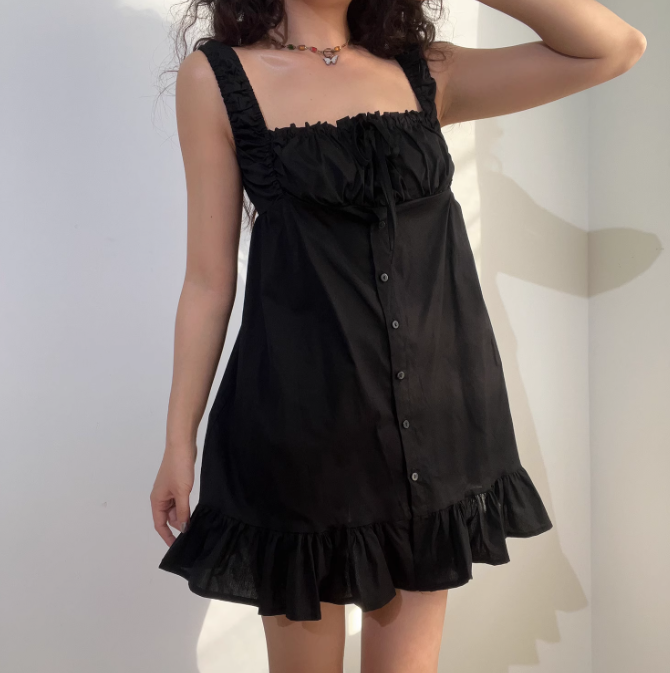 Cute Square Necline Lace up Ruffle Pleated Short Skirt Women Teenage Girl Summer Vacation Dress D2147