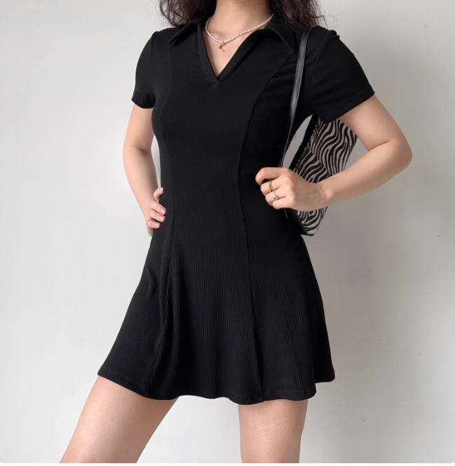 Minimalist A Line Black Short Casual Skirt Women Teenage Girl Summer Date Dress D2153