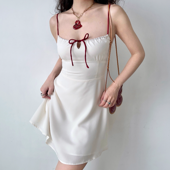 Versatile A Line Spaghetti Straps Lace up Short Skirt Summer Vacation Dress Women Teenage Girl Dress D2156