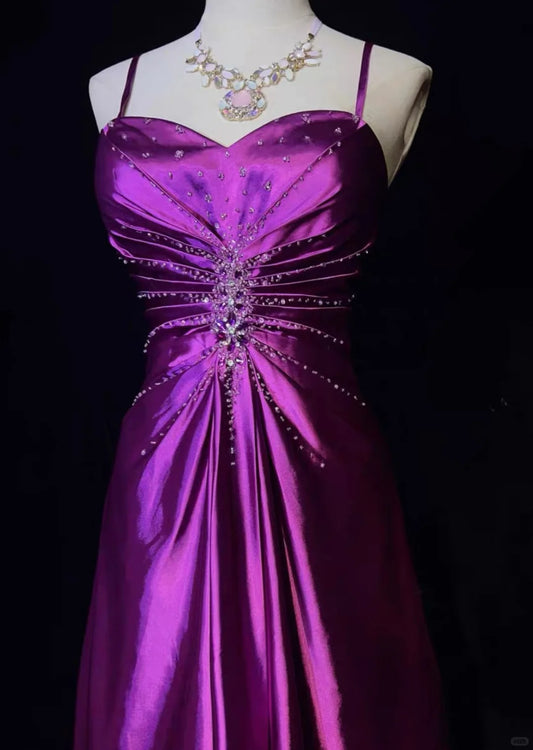 Wunderschöne Spaghettiträger Kristall Plissee Ballkleid Abendkleid Galakleid Langes Kleid D2157