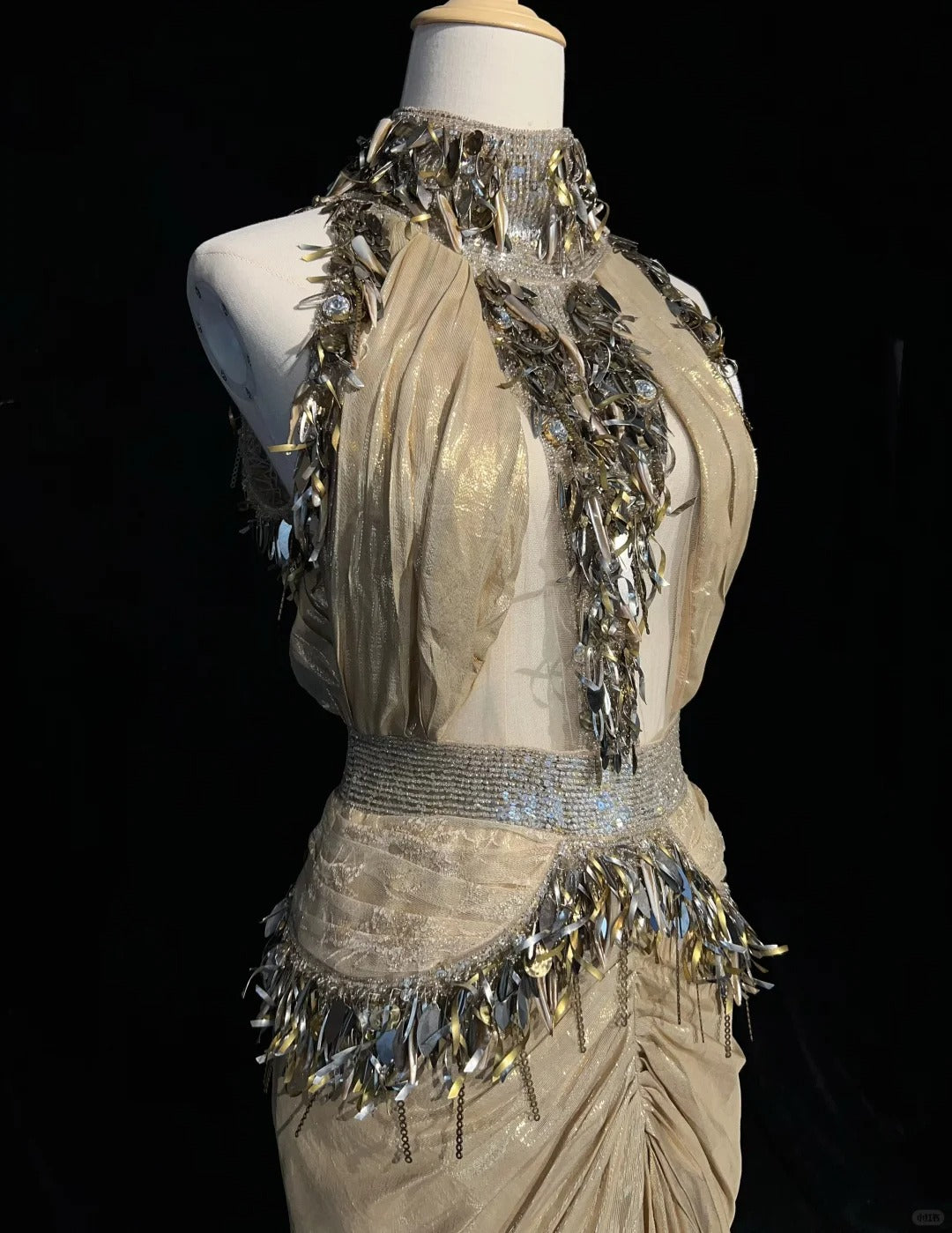 Shiny High Collar Sequins Pleated Floor Length Gown Prom Dress Evening Dress Gala Dress D2158