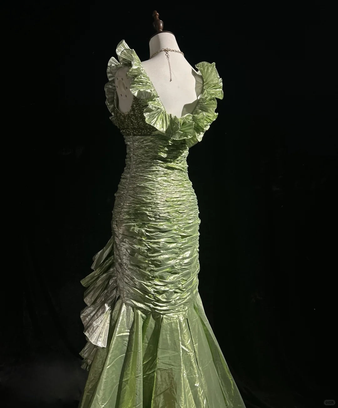 Beauty Ruffle Sequins Pleated Floor Length Prom Dress Evening Dress Gala Dress D2163