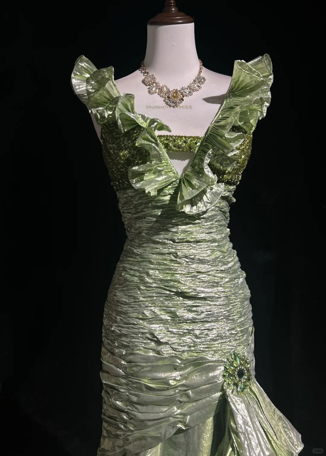 Beauty Ruffle Sequins Pleated Floor Length Prom Dress Evening Dress Gala Dress D2163
