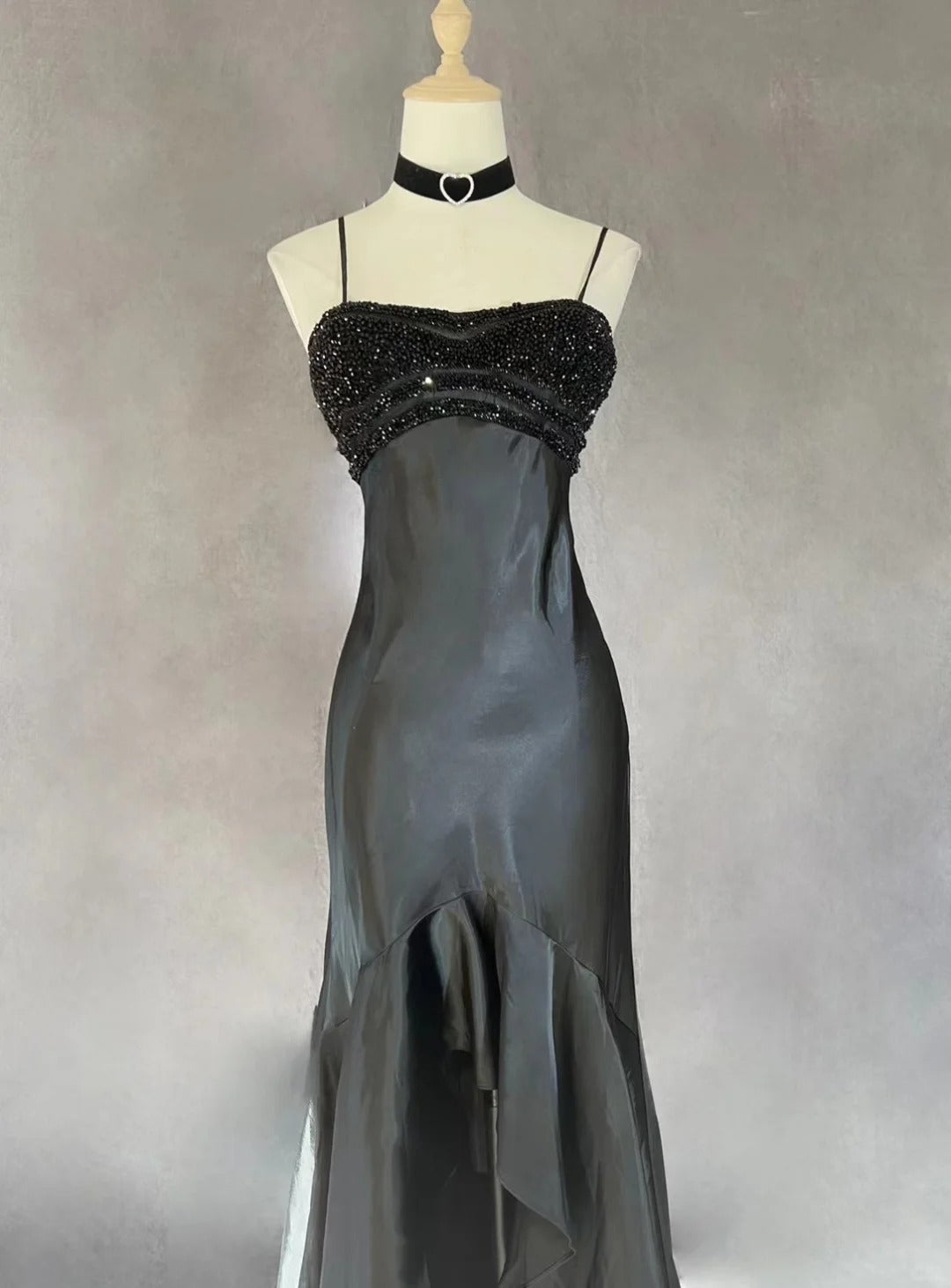 Elegant Spaghetti Straps Beading Hi-lo Ruffle Prom Dress Evening Dress Gala Dress D2168
