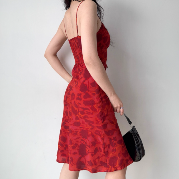 Vacation Spaghetti Straps Lace-up Print Short Date Skirt Women Teenage Girl Summer Seaside Dress D2173