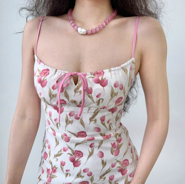 Cute A Line Spaghetti Straps Lace up Print Women Teenage Girl Summer Date Dress Seaside Dress D2183