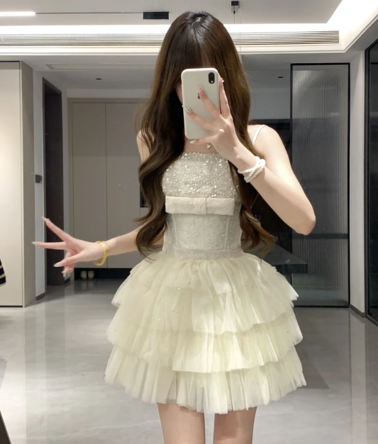Sweet Spaghetti Straps Tulle Tiered Pleated Short Prom Dress Back to School Outfits Homecoming Dress Quinceanera Dress Party Dress D2194