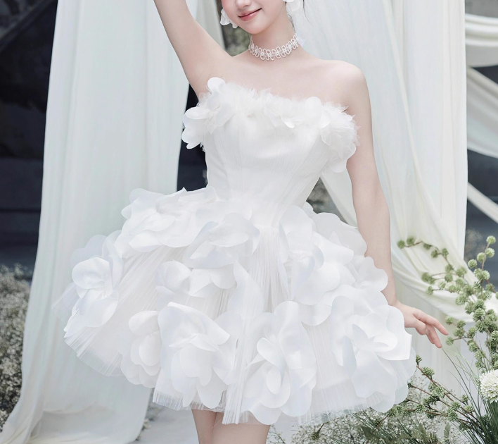 Beauty White Strapless Short Prom Dress Back to School Outfits Homecoming Dress Quinceanera Dress Party Dress D2195