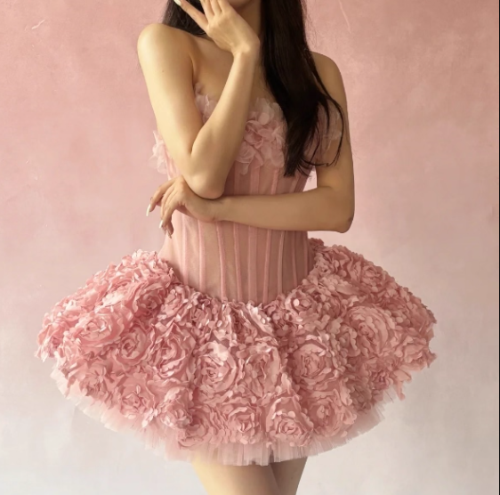 Cute Strapless Flower Short Prom Dress Back to School Outfits Homecoming Dress Sweet 16 Dress Party Dress D2199