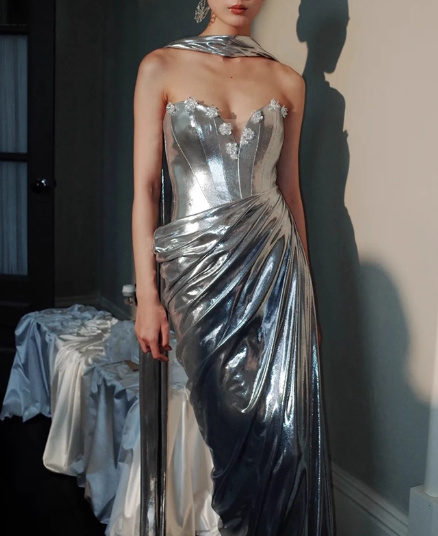 Charmantes Sweeheart-Ausschnitt Plissee Bodenlanges Ballkleid Abendkleid Brautkleid D2202